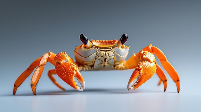 Bright Orange Crab on Minimalist Background