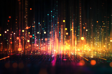 Abstract glowing dots and lines creating a digital landscape on a dark backdrop, embodying the concept of data flow. Generative AI