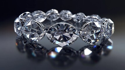 Stunning Close-Up of an Exquisite Silver Bracelet Adorned with Brilliant Diamonds Reflecting Light in a Dark Background for Elegant Jewelry Displays