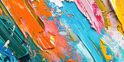 Painting with a lot of different colors and brush strokes. The colors are bright and the brush strokes are thick, giving the painting a bold and energetic feel