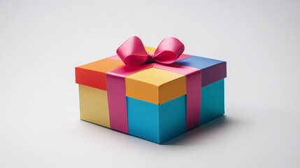 Obraz premium gift box with ribbon, bright multicolored gift on a white background