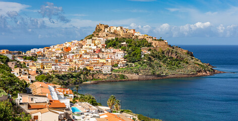 Panoramic view of medieval town of Castelsardo, Province of Sassari, Sardinia, Italy, Europe.