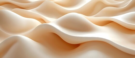 Obraz premium An elegant drape of soft, flowing beige satin fabric, creating gentle waves that evoke a sense of luxury and serenity. The texture enhances its rich, smooth appearance.