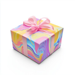 gift box with ribbon, bright multicolored gift on a white background