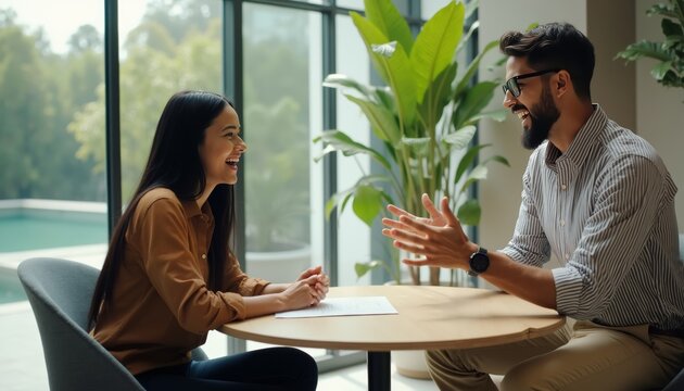 Engaging Conversation in a Modern Office with Diverse Colleagues.