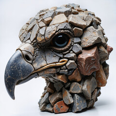 Stone Eagle: A Magnificent Eagle Head Formed Entirely from Natural Stones and Rocks isolated on white