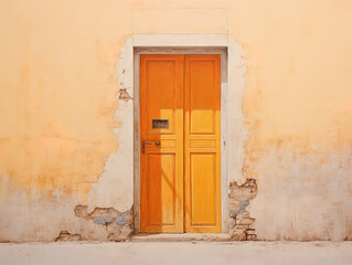 Vibrant Yellow Double Door on Weathered Wall