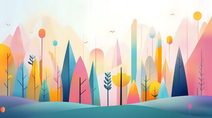 Obraz premium vibrant 2D vector forest scene with colorful trees and hills