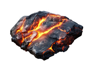 Lava rock with glowing lava cracks, isolated on a white background.