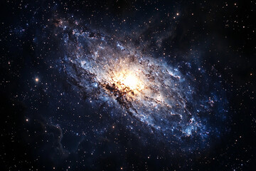 Obraz premium A vibrant view of a spiral galaxy illuminated by starlight in space