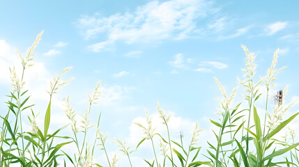 Sunny illustration of green plants swaying under blue sky