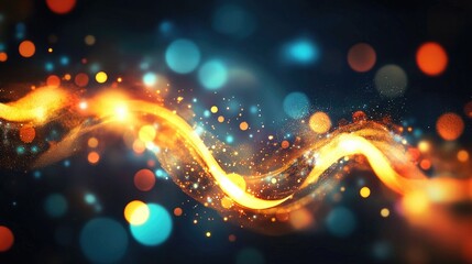 Neon lights and abstract shapes symbolizing a modern New Year's festival, with hints of champagne bubbles 