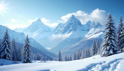 Fototapeta premium Majestic Snowy Mountain Peaks Under a Clear Blue Sky Landscape.