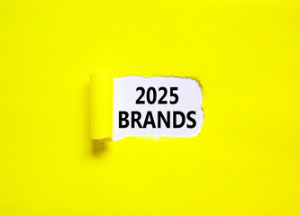 Planning 2025 brands new year symbol. Concept words 2025 Brands on beautiful white paper. Beautiful yellow paper background. Business 2025 brands new year concept. Copy space.