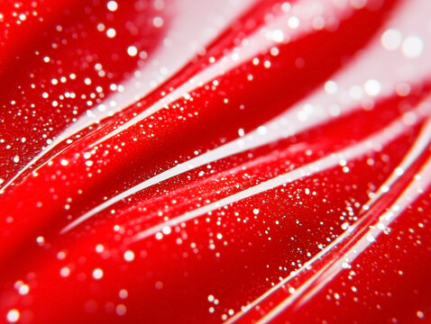 red shimmer liquid lipstick texture close up