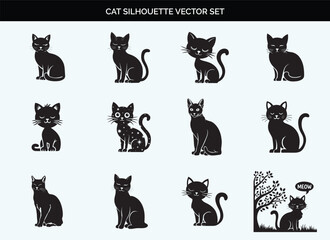 Black cat silhouette vector illustration design with transparent background, fully editable