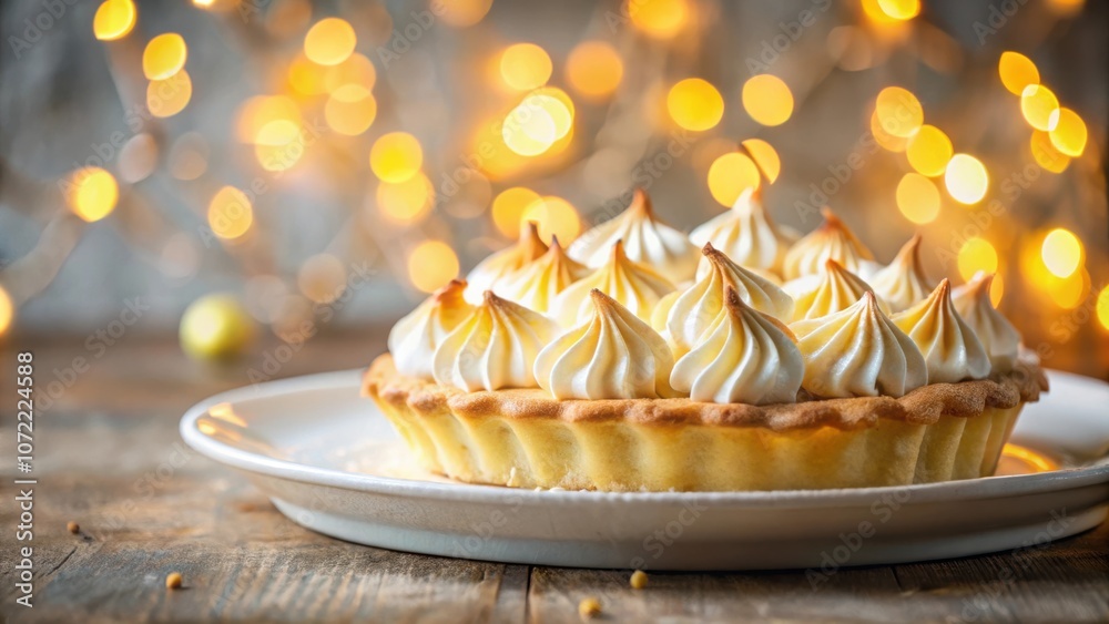 Aufkleber A Festive Tart Topped with Creamy Meringue and Softly Lit by a String of Lights