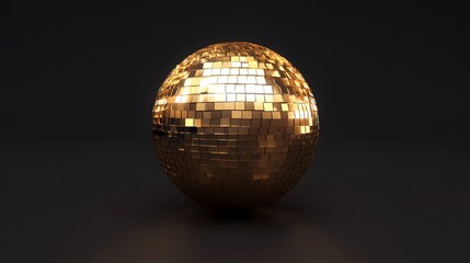 Obraz premium A shiny golden disco ball reflecting light in a dark environment.