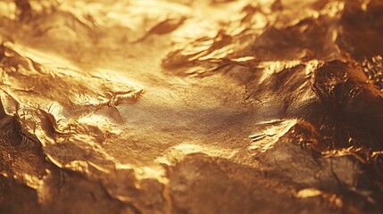 A close-up view of crumpled gold foil, showcasing its texture and reflective qualities.