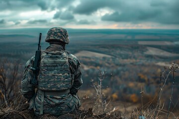 Soldier looking out at a vast landscape