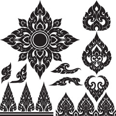Fototapeta premium Traditional Thai Pattern Vector Set - Intricate Motifs for Decorative Ornaments
