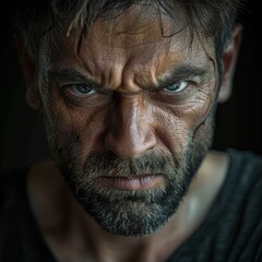Obraz premium Close-up Portrait of a Serious Man with Angry Expression