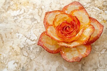 Vibrant glass mosaic rose on a textured surface