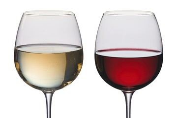 two wine glasses filled with white and red wine