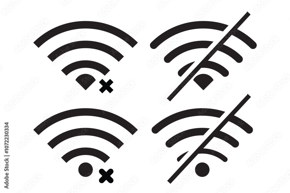 Wall mural disconnect wifi icon set. lost wireless fidelity connection sign symbol