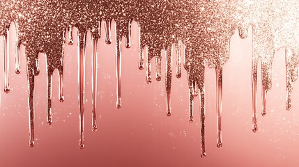 A shimmering, dripping effect with glittery textures in rose gold tones.