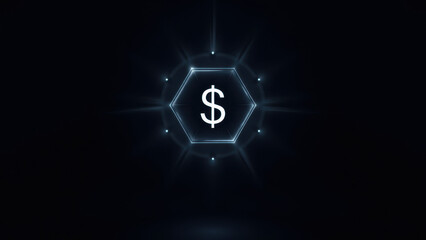 Stablecoin icon with glowing edges on a dark background.