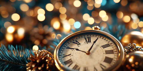 Clock striking midnight on New Year’s Eve, Happy Newyear