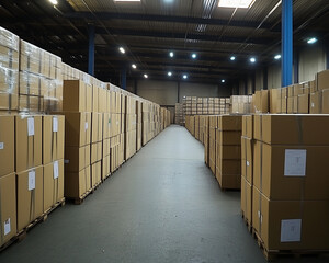 Warehouse with Organized Production Storage Rows