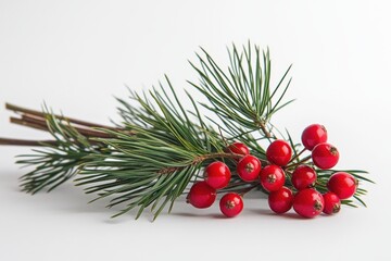 Minimalistic arrangement of pine sprigs with red berries for festive decor