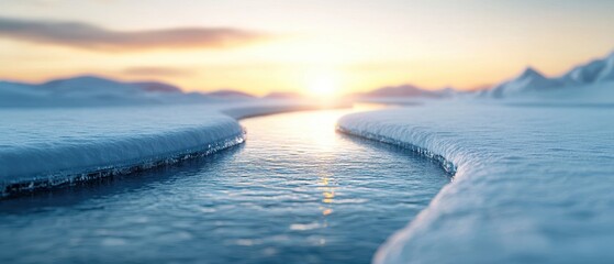 Naklejka premium Arctic Sunset Glacial Water Channel Snow Ice Winter Landscape