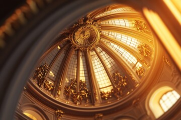 Obraz premium Ornate golden dome with intricate architectural details and radiant lighting