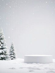 Christmas Winter Product podium on the background of drifts, snowflakes and snow. Realistic product podium for winter and christmas discount design, sale.