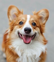 Fototapeta premium A happy corgi dog with white and brown fur