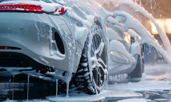footage of a black sports car being washed