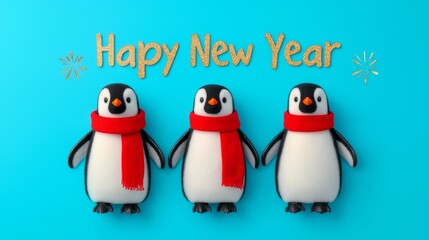 Obraz premium Celebrate the New Year with Adorable Penguins in Festive Scarves Spreading Joy and Cheer