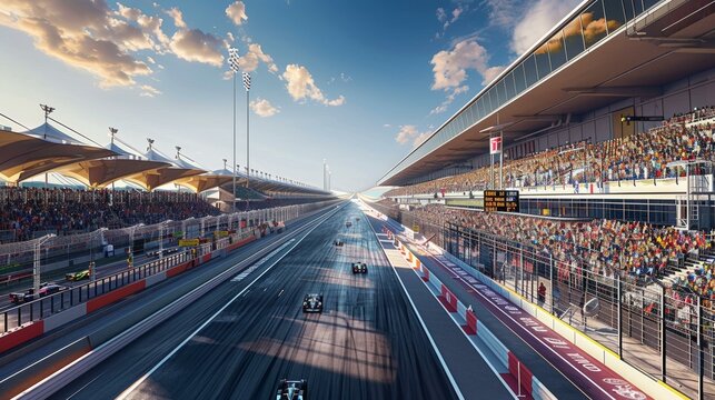 Formula One cars racing on a track with spectators in the stands