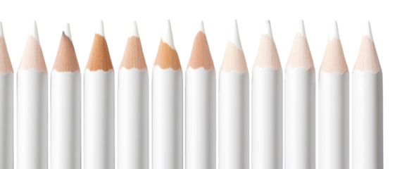 PNG White color pencil cosmetics white background arrangement.