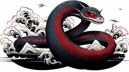 Obraz premium Stylized illustration of a snake with abstract scales, traditional Chinese art motif. Year of the Snake.