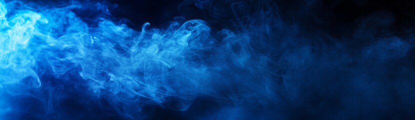 Abstract Blue Smoke Swirls Against a Black Background
