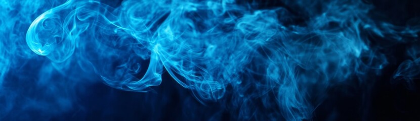 Fototapeta premium Abstract Blue Smoke Swirling and Flowing on Black Background