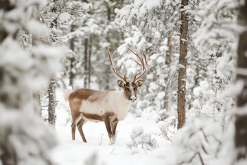 deer in snow, Generative AI