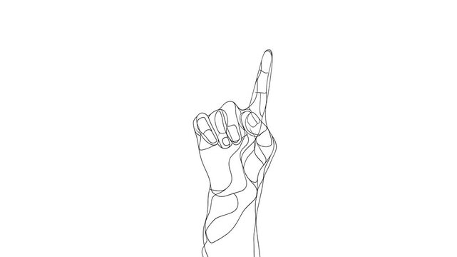 This image is a linear drawing of a hand with a raised index finger and shows the symbol "no" or "no" Stop motion animation concept.