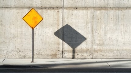 Shadow of a lone traffic sign on a bare concrete wall, in a neutral color palette for an understated city feel.