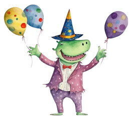 Fototapeta premium PNG Aligator poping confetti standing balloon party.