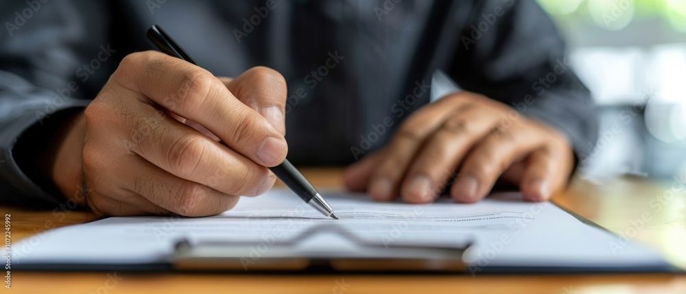 Poster a close-up of a hand writing in a notebook, showcasing focus and creativity in a cozy, well-lit envi
